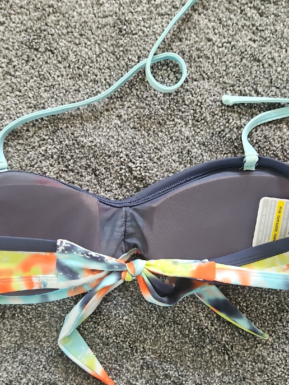 Under Armour Tie-Dye Bandeau Bikini Top in Orange, Aqua & Lime - Picture 4 of 4